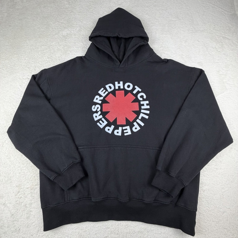 Red Hot Chili Peppers Hoodie Mens L Black Graphic Band Pullover Sweatshirt